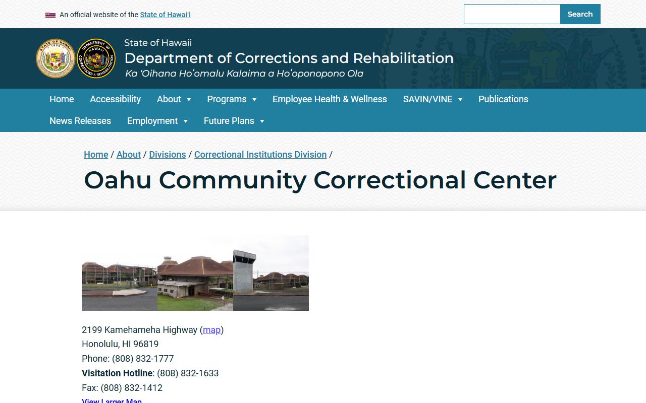 Honolulu County inmate population OCCC DCR facility page